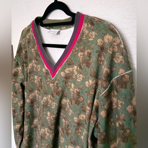 Pierre Louis Mascia French Terry Floral V Neck Sweater Sweatshirt Boho Hippie L - Picture 4 of 6